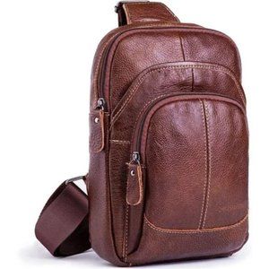 Genuine Leather Shoulder Sling Bag Brown Backpack